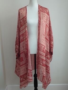 NWT Zara Rust Orange and Cream Paisley Open-Front Kimono Cover-Up